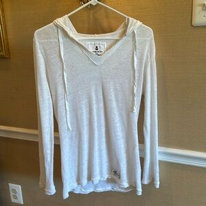 Claudio Milano white linen V-neck casual hoodie top